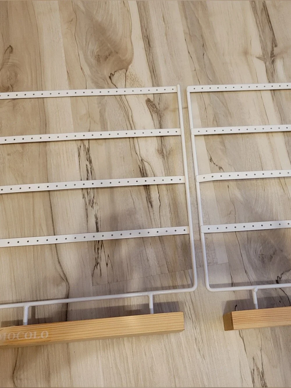 Wood & White Metal Standing Earring Organizer - Pair